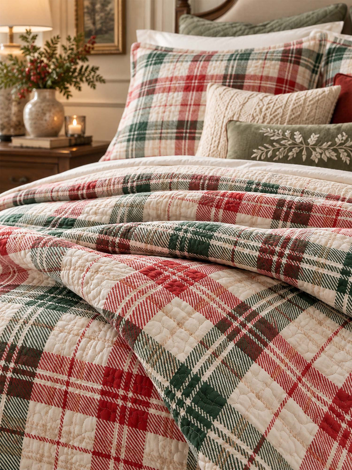 Christmas Plaid Quilted 3-Piece Bedding Set