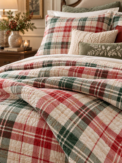 Christmas Plaid Quilted 3-Piece Bedding Set