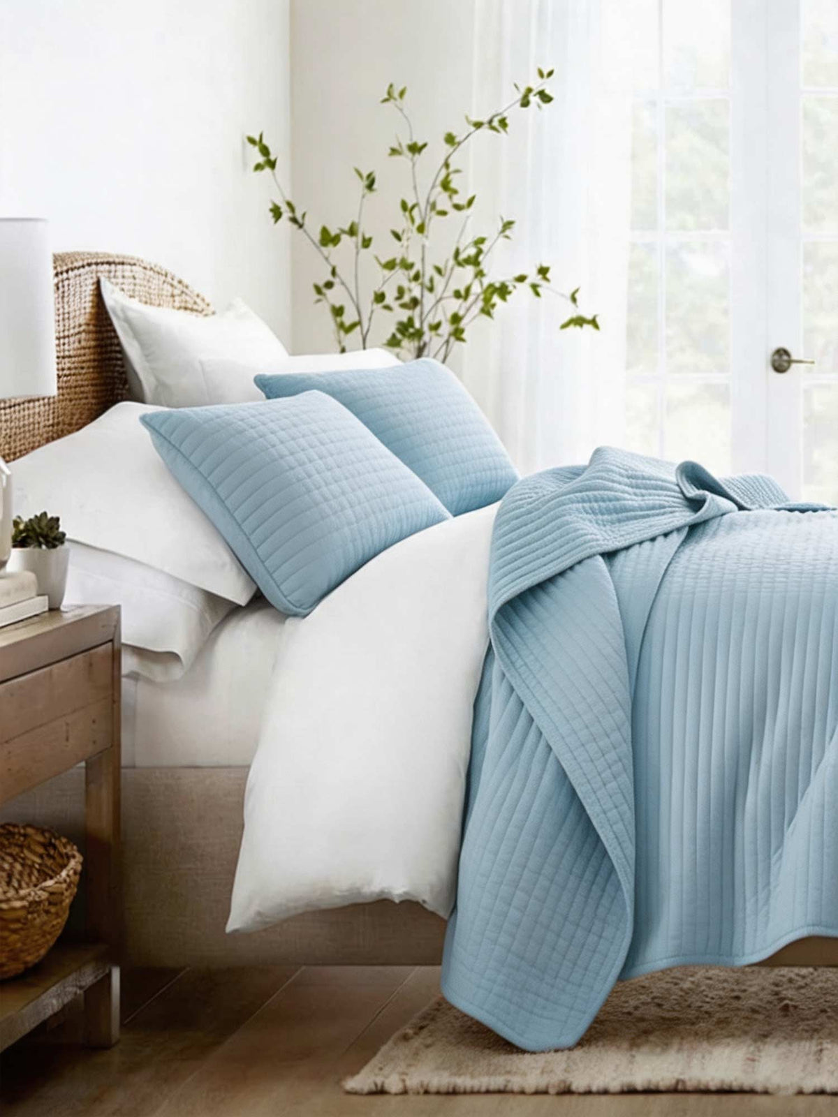 3-Piece Stripe Stitch Quilted Coverlet Set