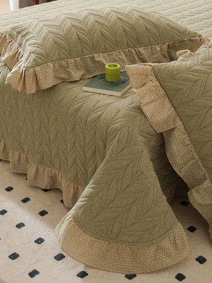 Sage Leaf Double-Layer Gauze Quilted 3-Piece Bedding Set