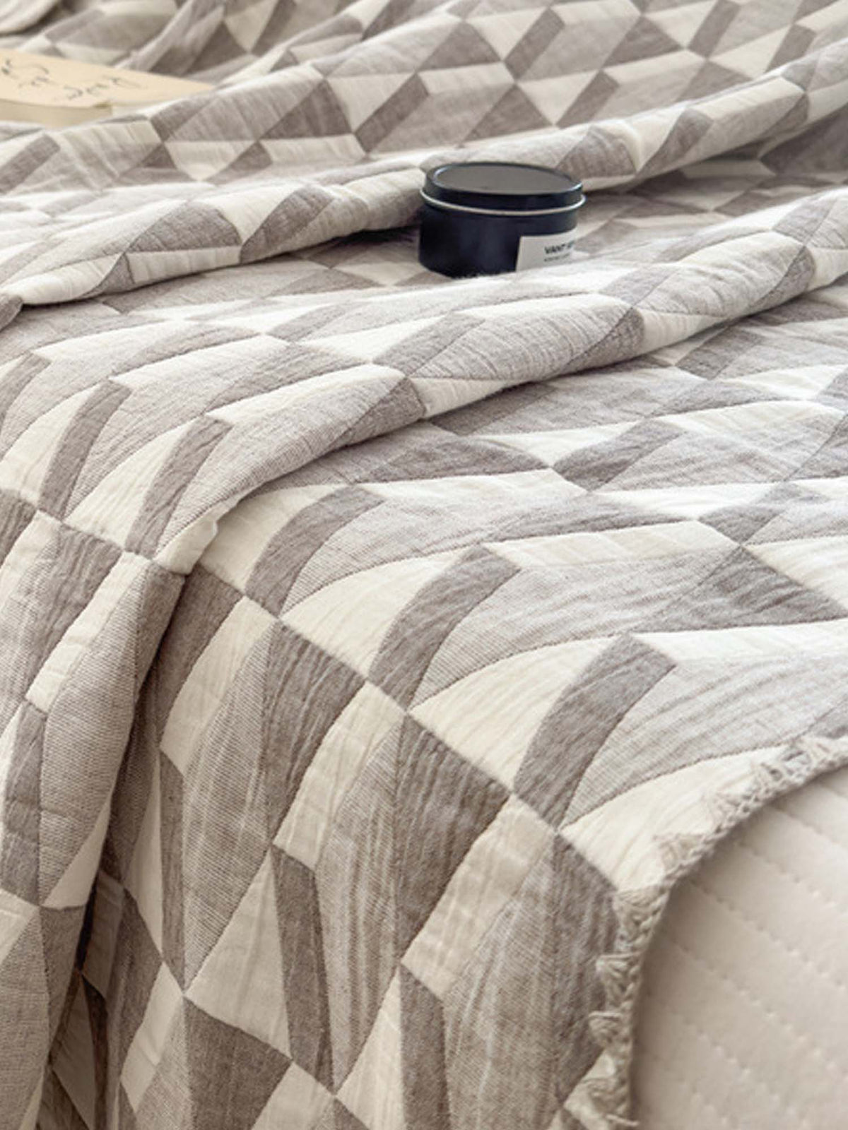 Geometric Patchwork Three-Layer Gauze Cotton Blanket