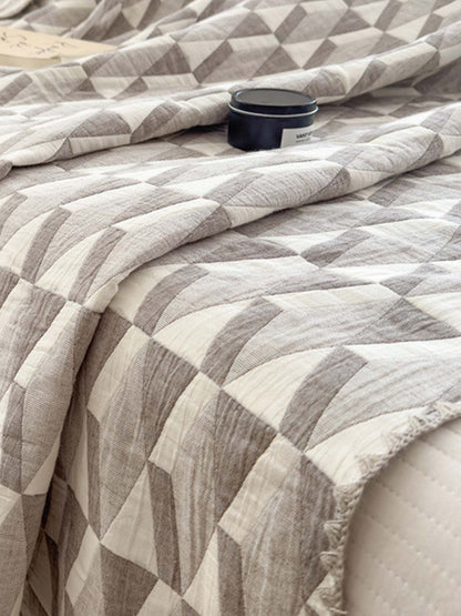 Geometric Patchwork Three-Layer Gauze Cotton Blanket