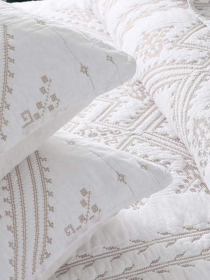 Ivory Nomad Geometric Quilted 3-Piece Bedding Set