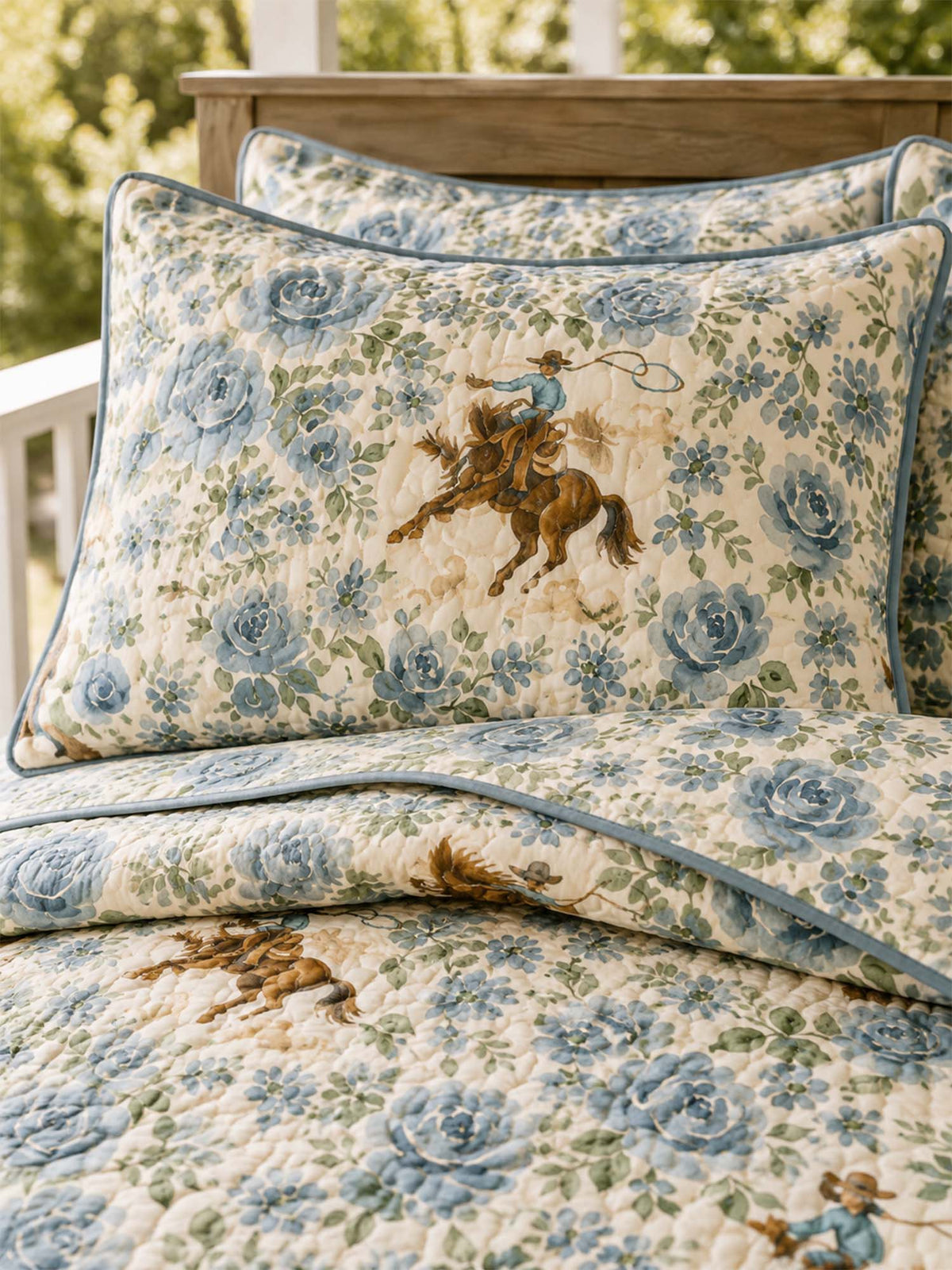 H.PAI Western Floral Horse Quilted 3-Piece Bedding Set