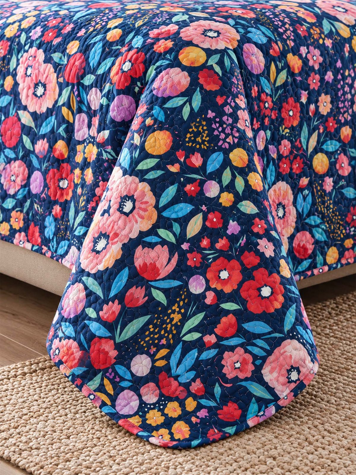 Wildflower Garden Reversible 100% Cotton Quilted 3-Piece Bedding Set