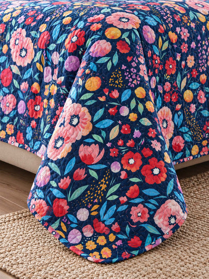 Wildflower Garden Reversible 100% Cotton Quilted 3-Piece Bedding Set