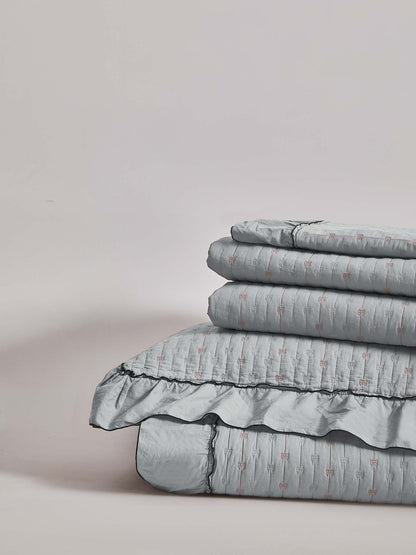 Petite Bow Ruffle Quilted 3-Piece Bedding Set