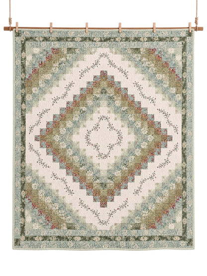 Sage Floral Patchwork Embroidered 100% Cotton Quilted 3-Piece Bedding Set