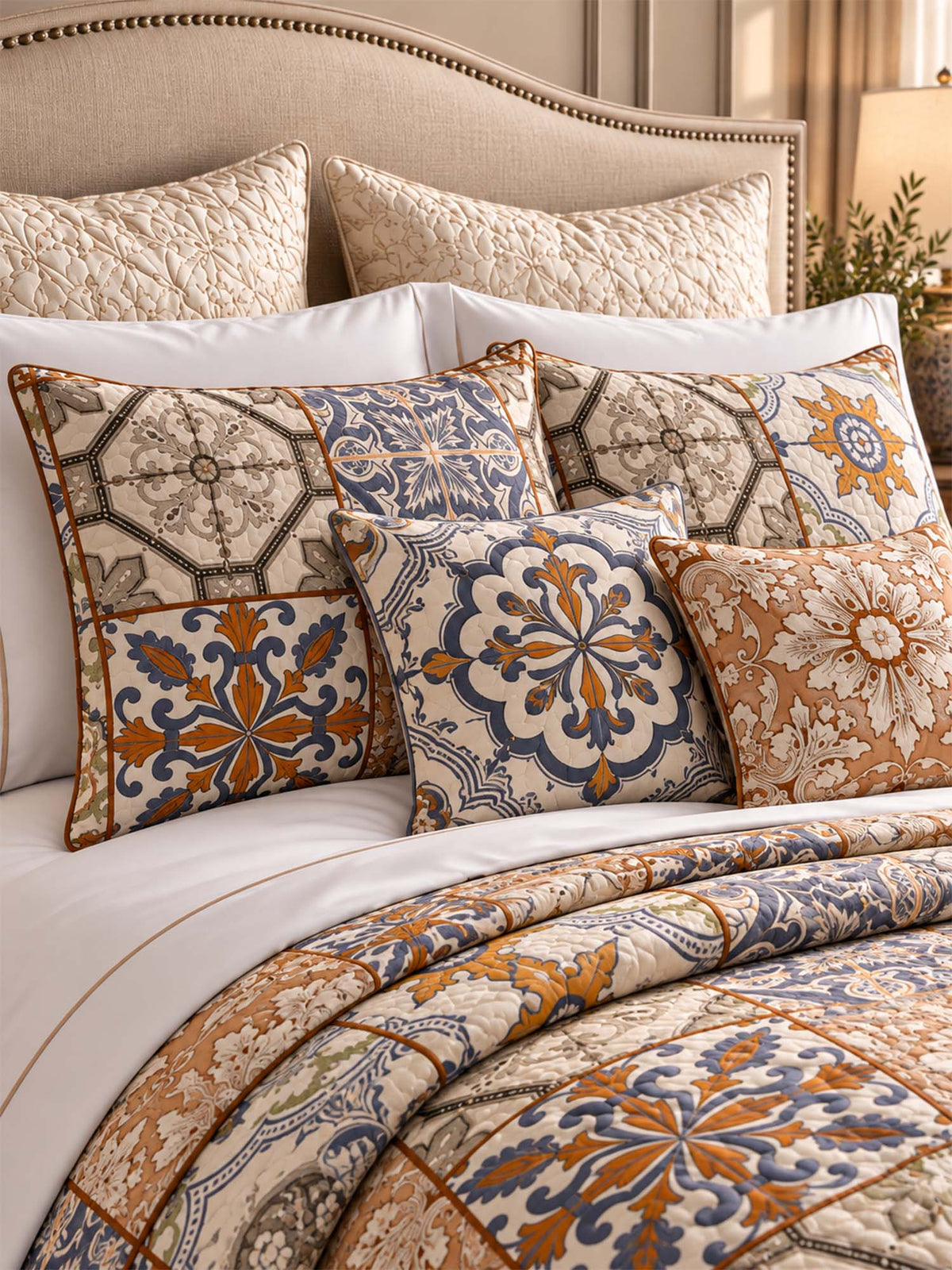 Mediterranean Tile Patchwork Quilted 3-Piece Bedding Set