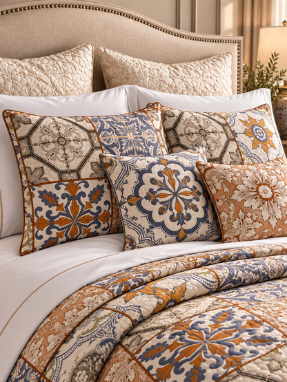 Mediterranean Tile Patchwork Quilted 3-Piece Bedding Set
