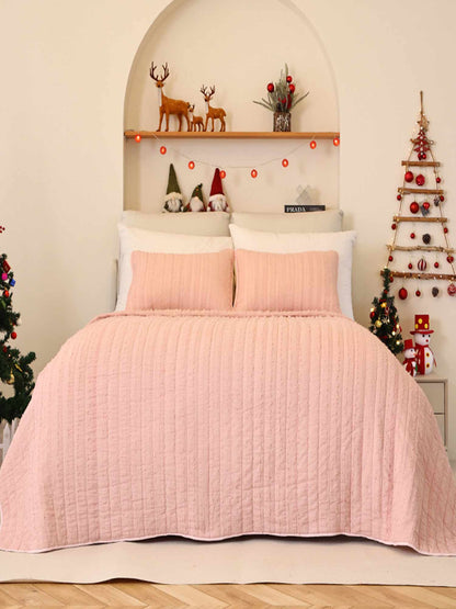 Solid 100% Cotton Bed Cover 3‑Piece Set Quilted