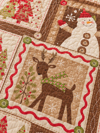 Rustic Reindeer Snowman Christmas Quilted 3-Piece Bedding Set