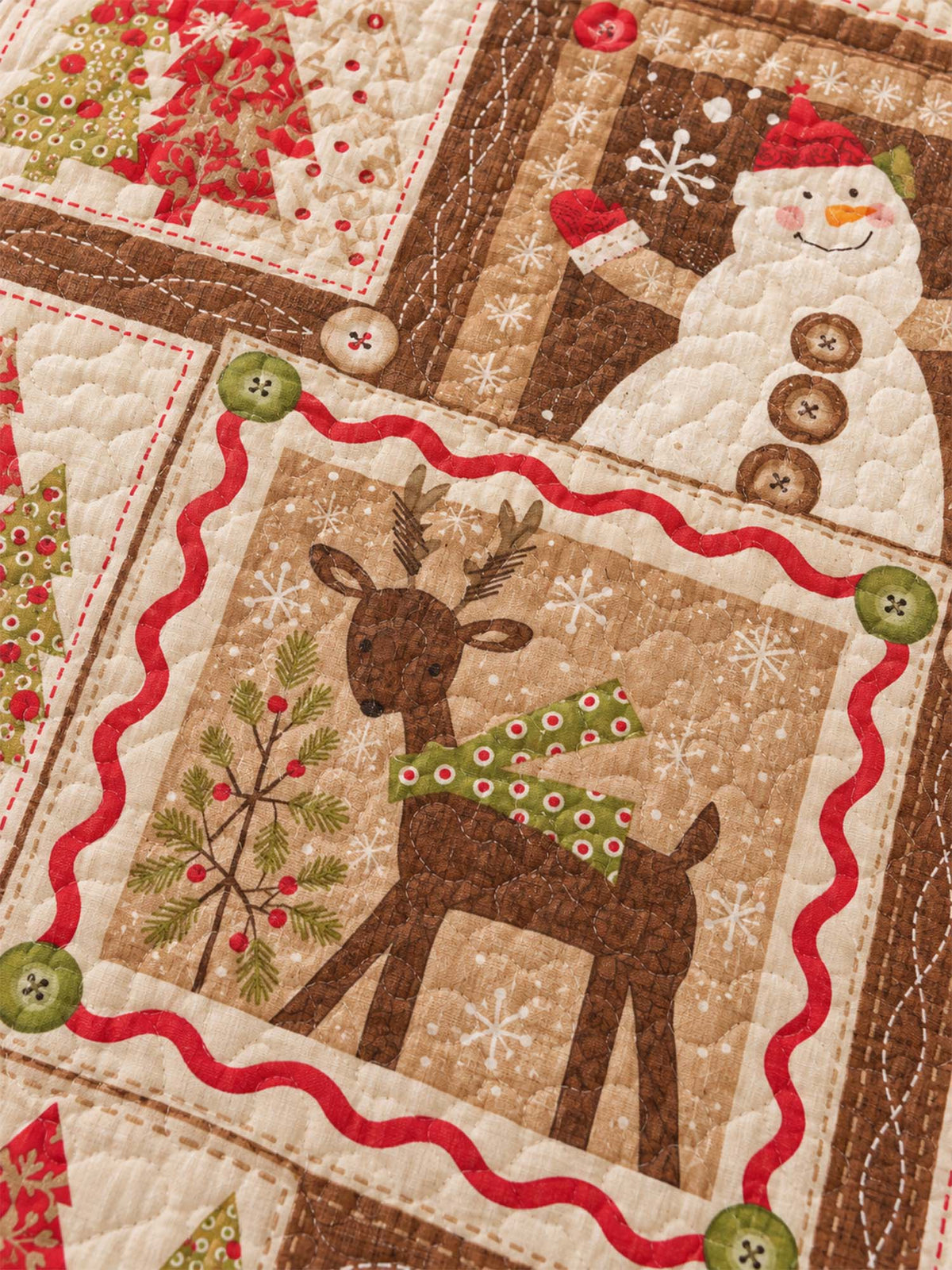 Rustic Reindeer Snowman Christmas Quilted 3-Piece Bedding Set