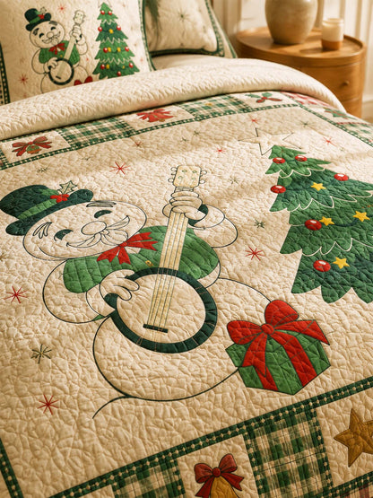 Snowman Christmas Melody Quilted 3-Piece Bedding Set