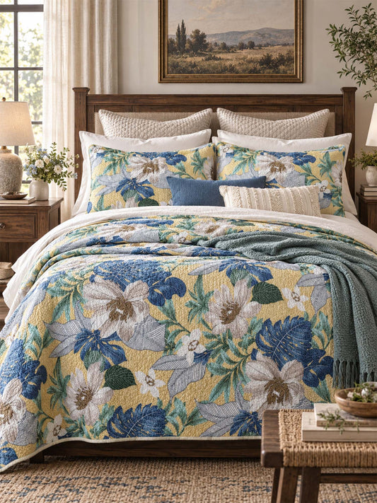 Tropical Botanical Garden 100% Cotton Quilted Bedding Set