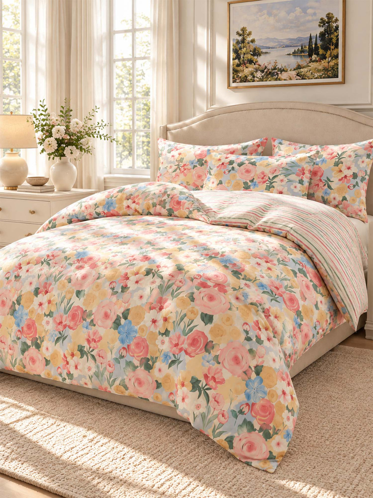 Vintage Floral 100% Cotton 3-Piece Duvet Cover Bedding Set