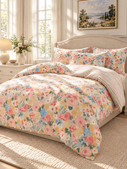 Vintage Floral 100% Cotton 3-Piece Duvet Cover Bedding Set