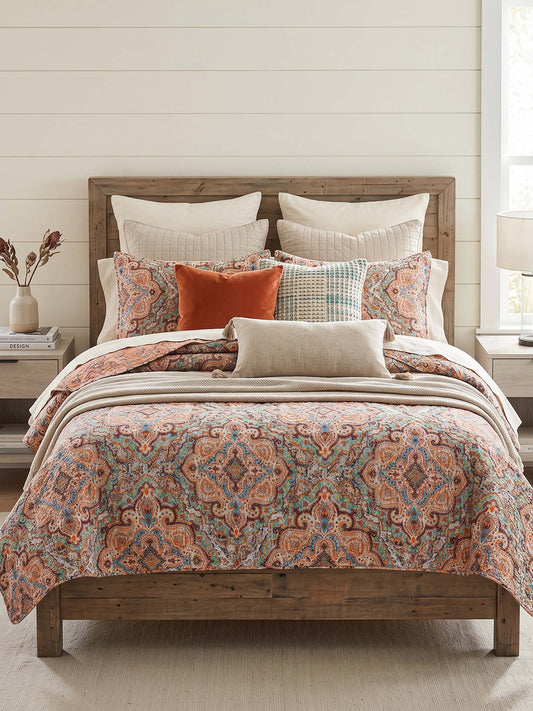 Vintage Paisley Boho 100% Cotton Quilted 3-Piece Bedding Set