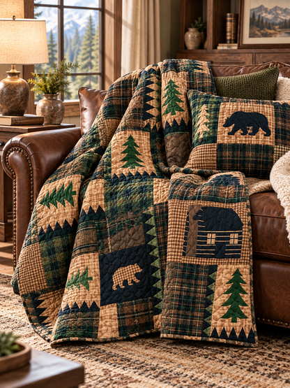 Rustic Bear and Bison Patchwork Quilted 3-Piece Bedding Set