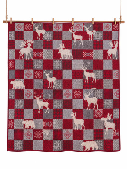 Woodland Deer Christmas Patchwork Quilted 3-Piece Bedding Set