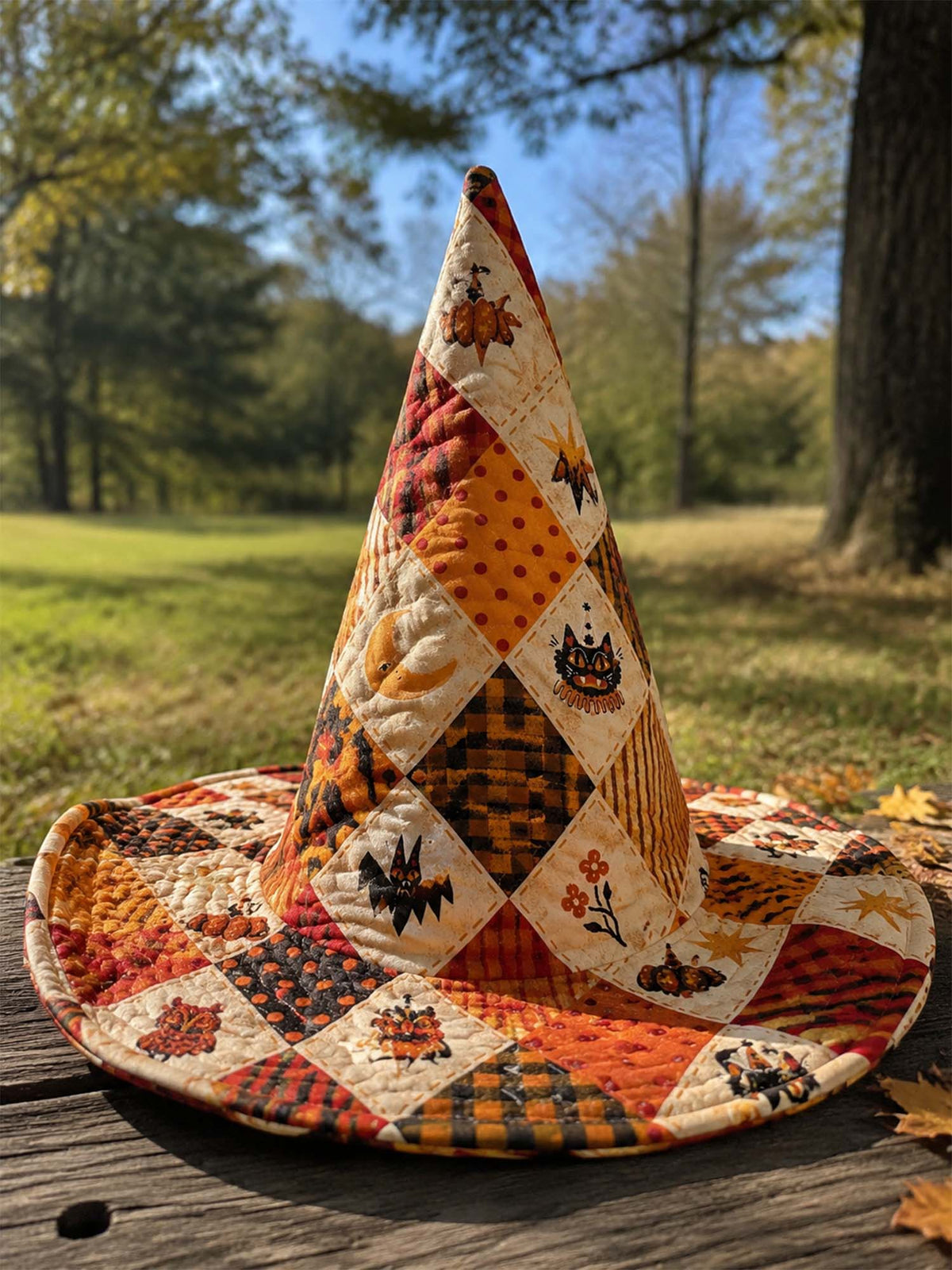 H.PAI Vintage Patchwork Halloween Handcrafted Quilted Witch Hat