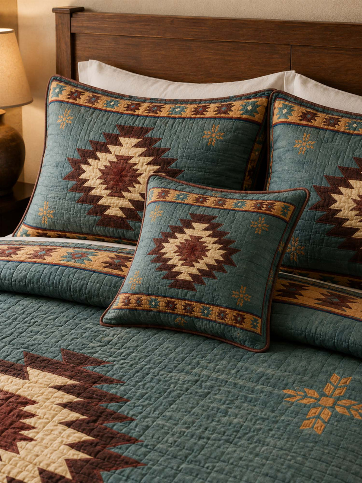 H.PAI Desert Aztec Star Quilted 3-Piece Bedding Set