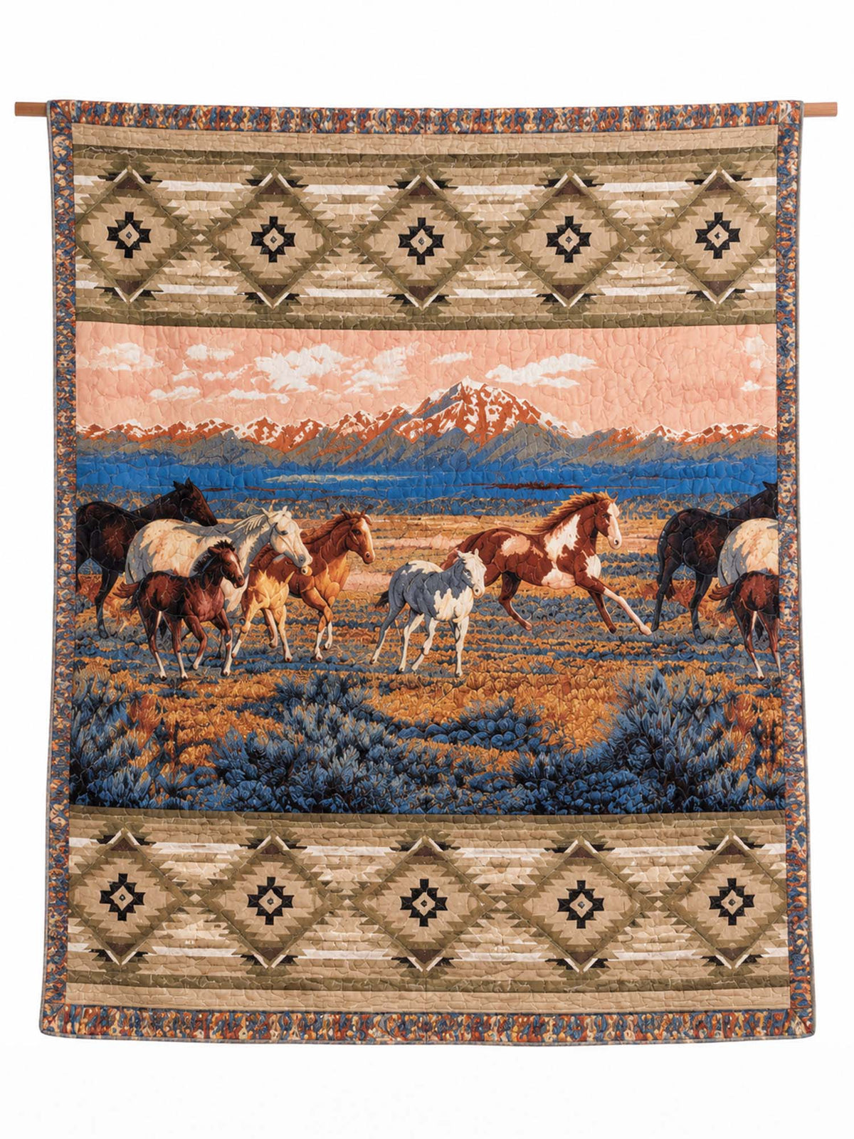 Western Horse Patchwork Quilted 3-Piece Bedding Set