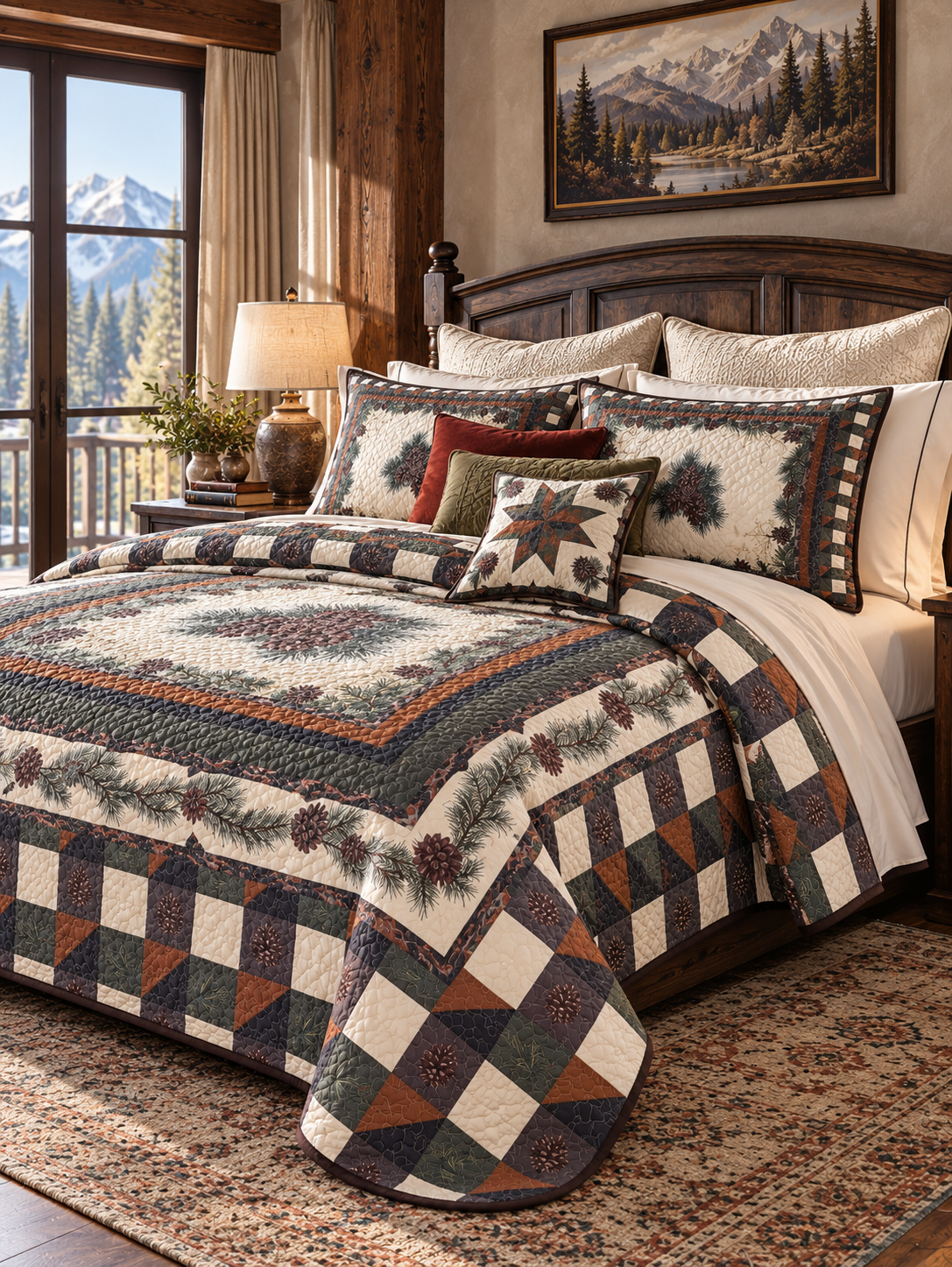 Pinecone Forest Patchwork Quilted 3-Piece Bedding Set