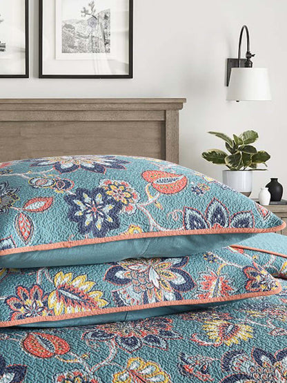 Teal Autumn Bloom Quilted 3-Piece Bedding Set