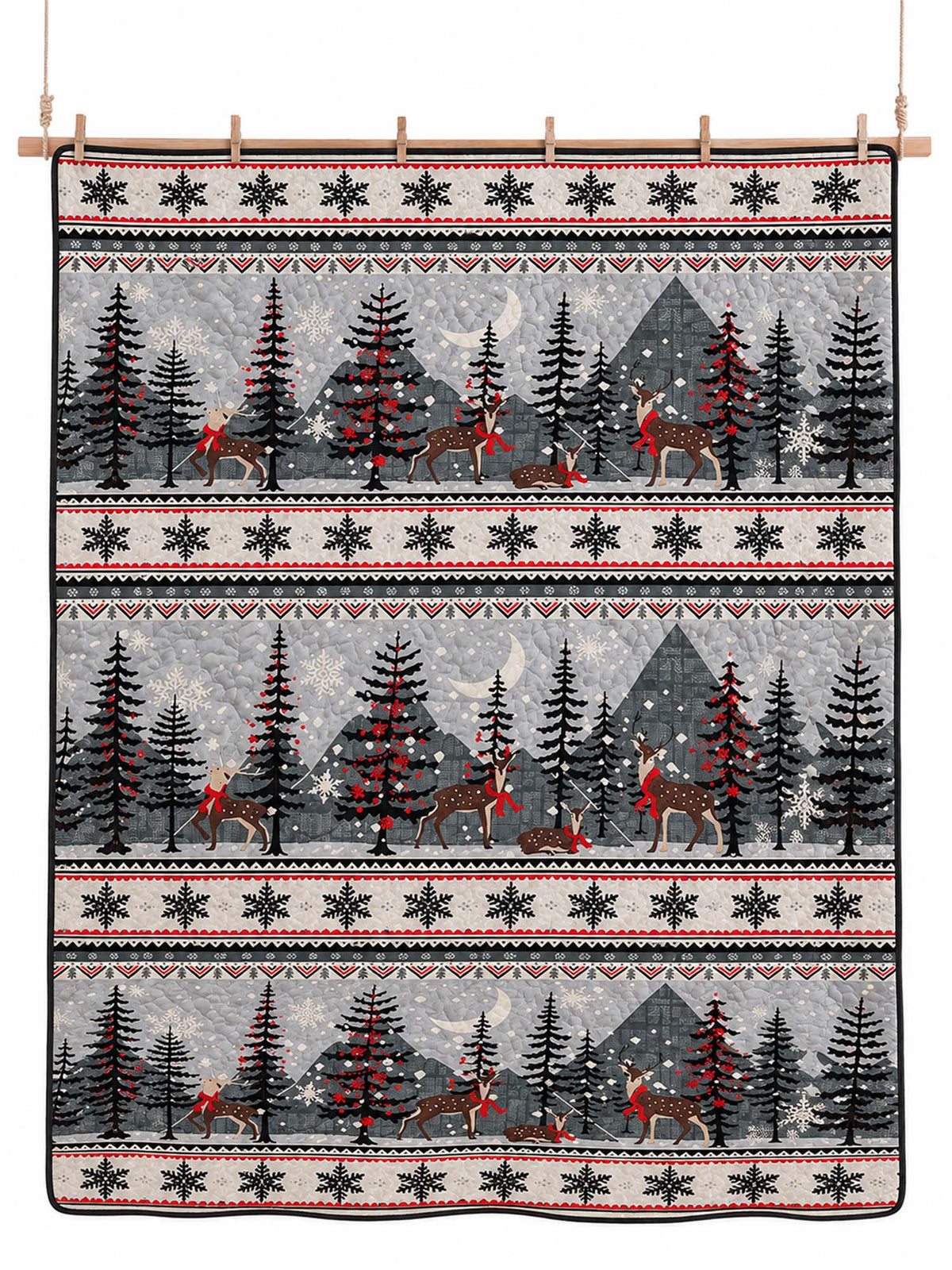 Winter Forest Deer Mountain Fair Isle Quilted 3-Piece Bedding Set