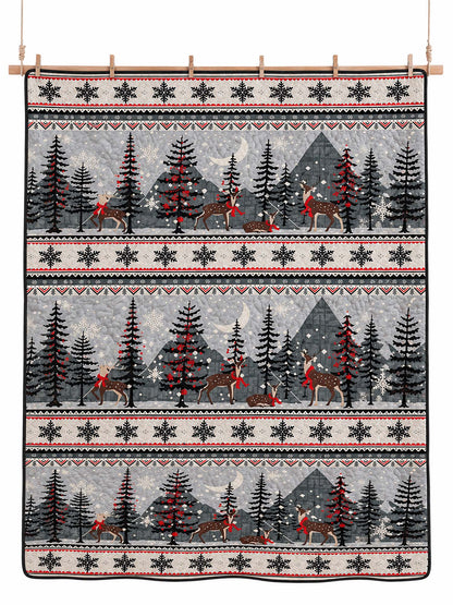 Winter Forest Deer Mountain Fair Isle Quilted 3-Piece Bedding Set