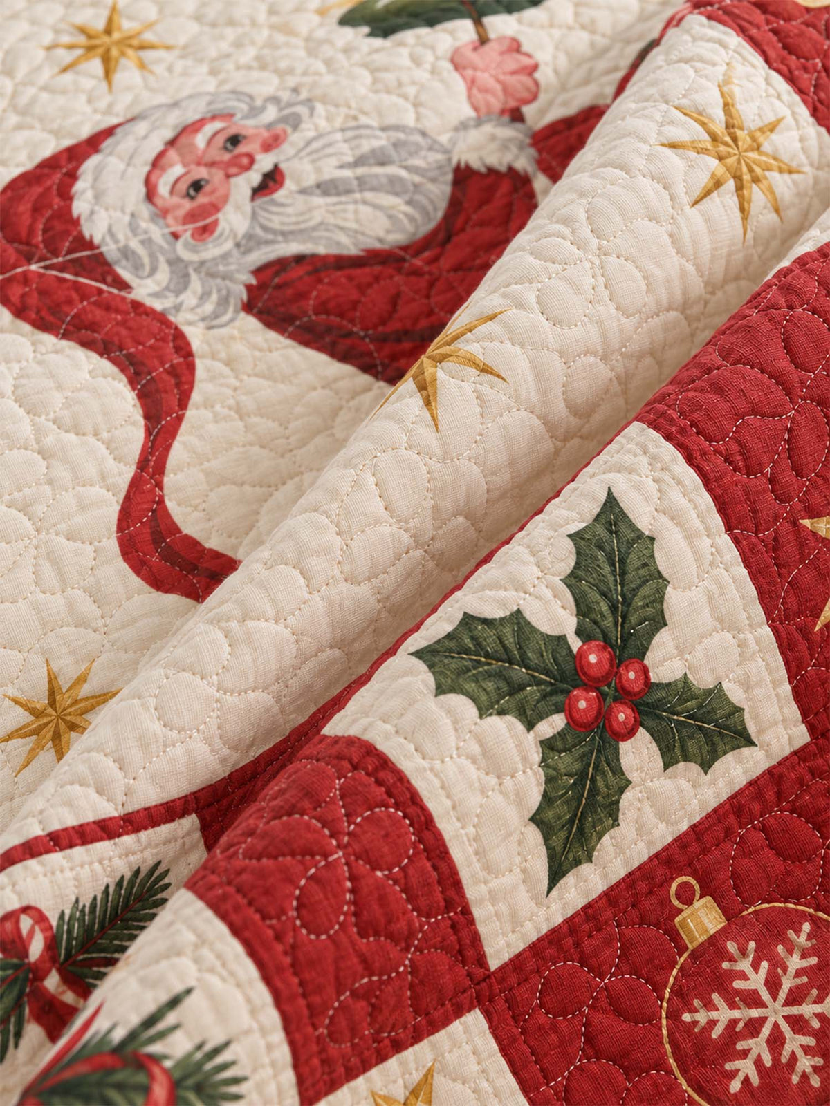 Jolly Santa Martini Christmas Quilted 3-Piece Bedding Set