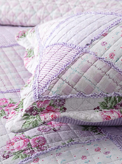 Lavender Rose Patchwork Quilted 3-Piece Bedding Set