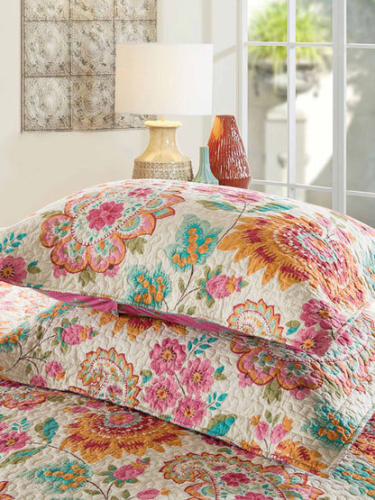 Boho Colorful Paisley Floral Patchwork Quilted 3‑Piece Bedding Set
