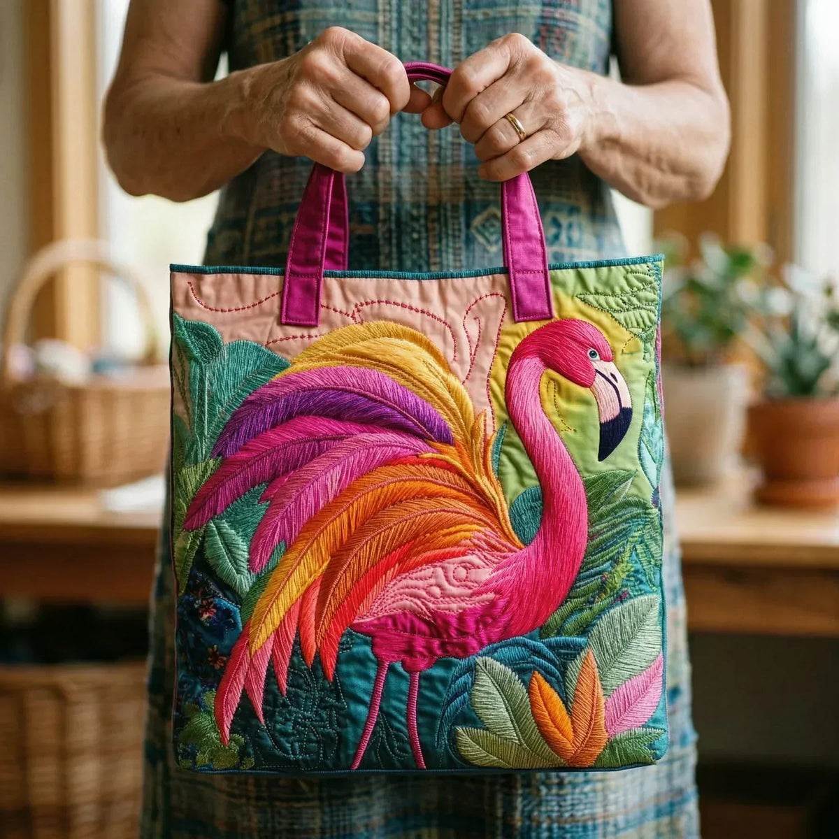 Regenboogflamingo Gewatteerde Tas