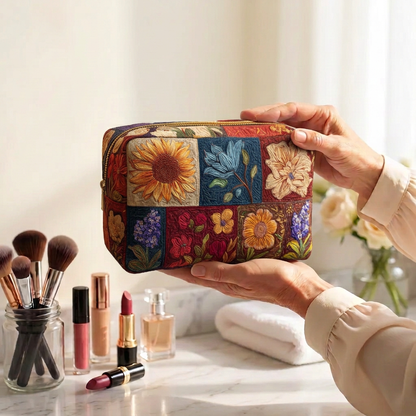 Gewatteerde make-uptas Bloemenpatchwork