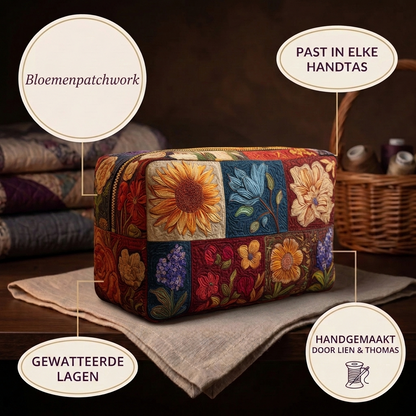 Gewatteerde make-uptas Bloemenpatchwork