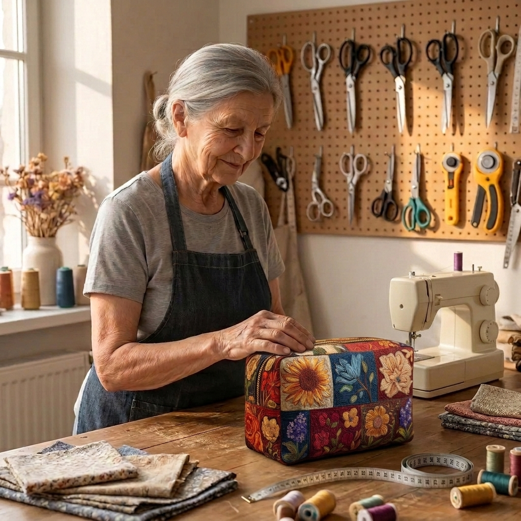 Gewatteerde make-uptas Bloemenpatchwork