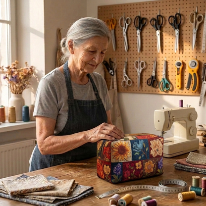 Gewatteerde make-uptas Bloemenpatchwork