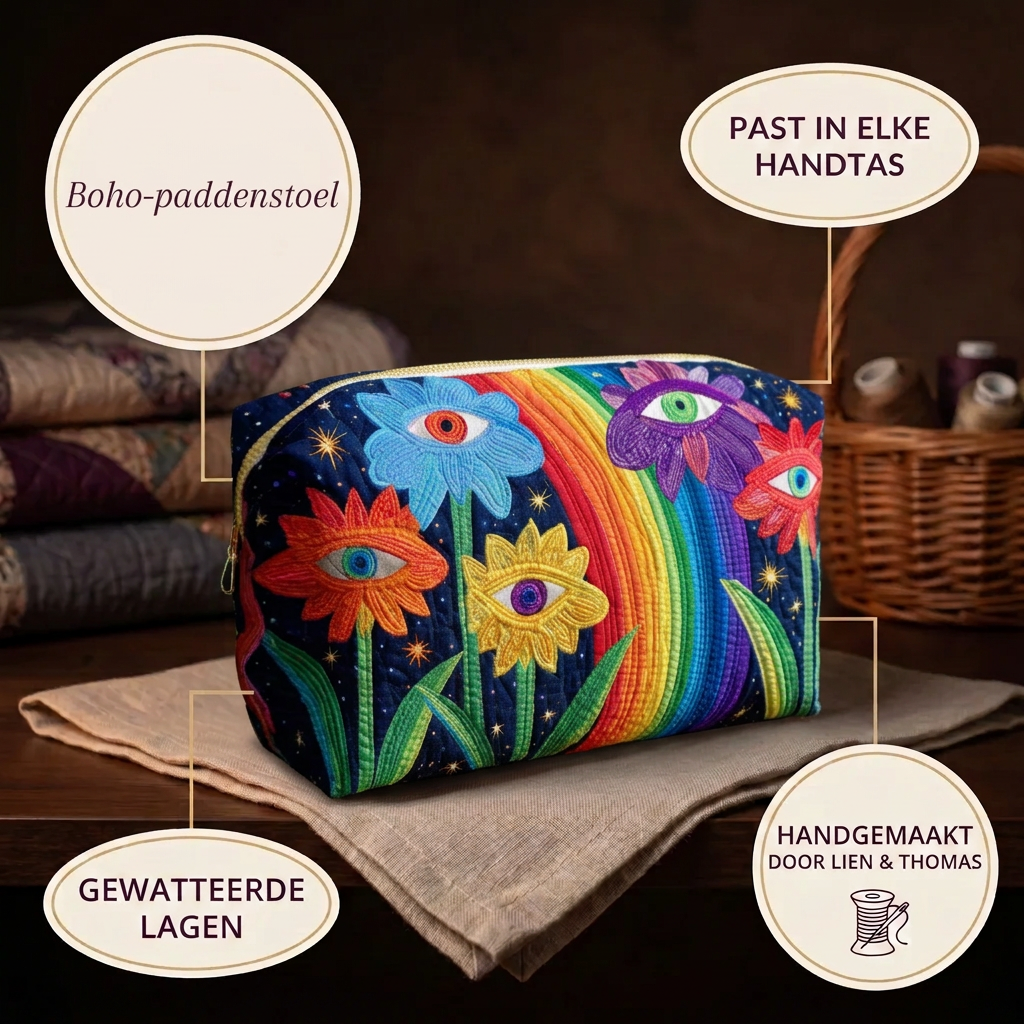 Gewatteerde make-uptas Boho-paddenstoel