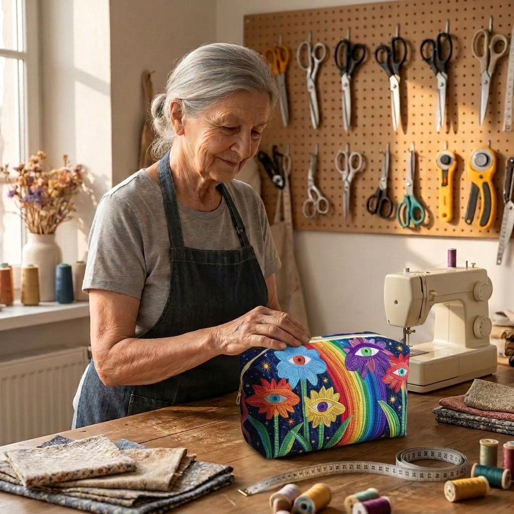 Gewatteerde make-uptas Boho-paddenstoel