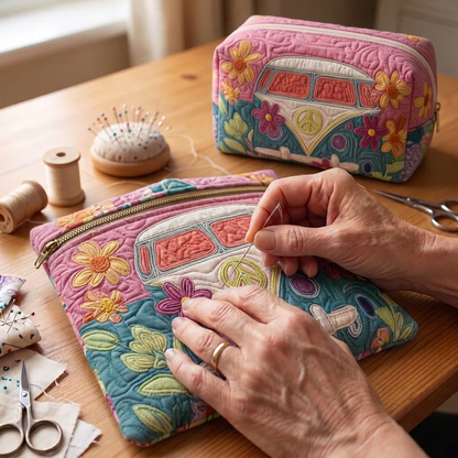 Gewatteerde make-uptas Retro Bloemenreis