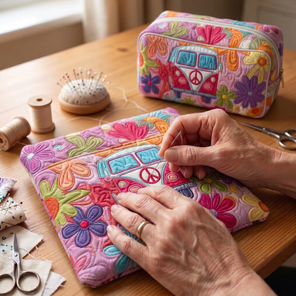 Gewatteerde make-uptas Retro Bloemenrit