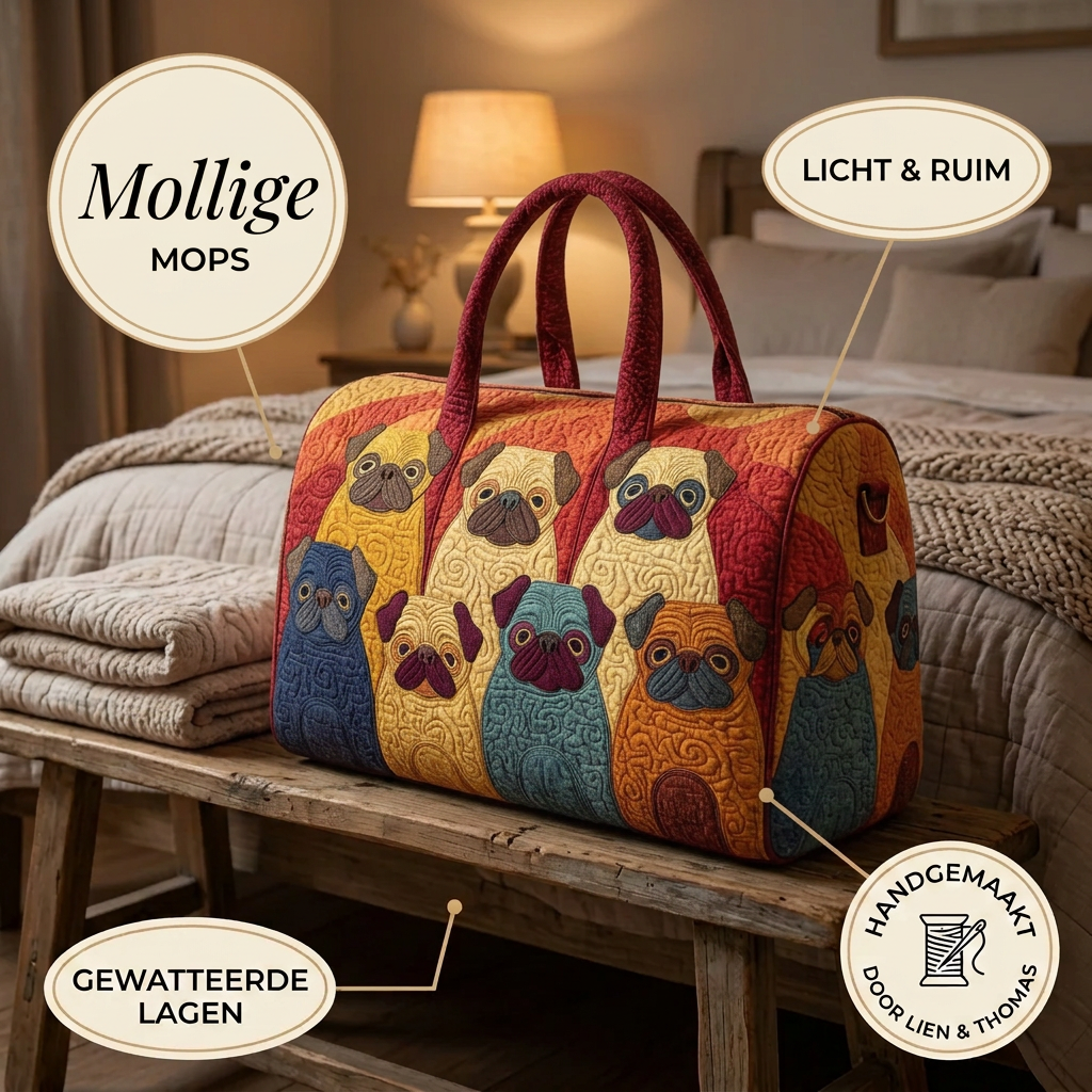 Gewatteerde reistas Mollige Mops