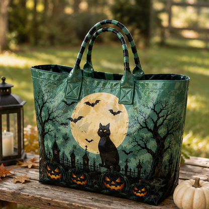 PVC Tas – Zwarte Halloween Kat in Groentinten