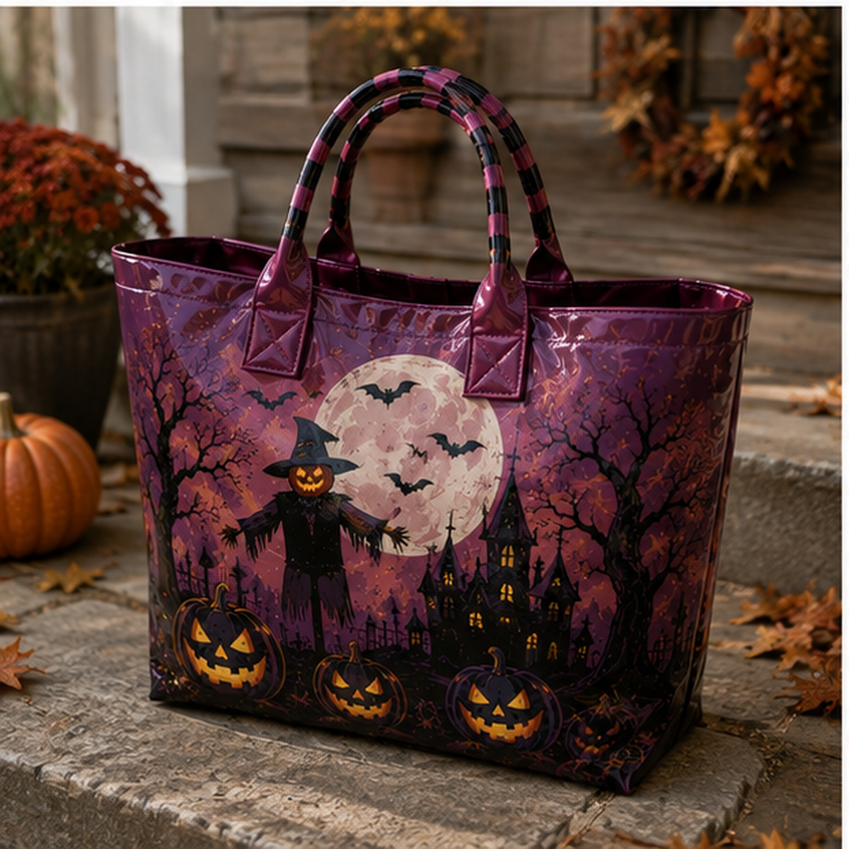 PVC Tas – Strooiman, pompoenen en spookhuis