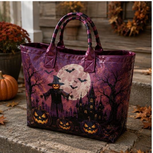 PVC Tas – Strooiman, pompoenen en spookhuis