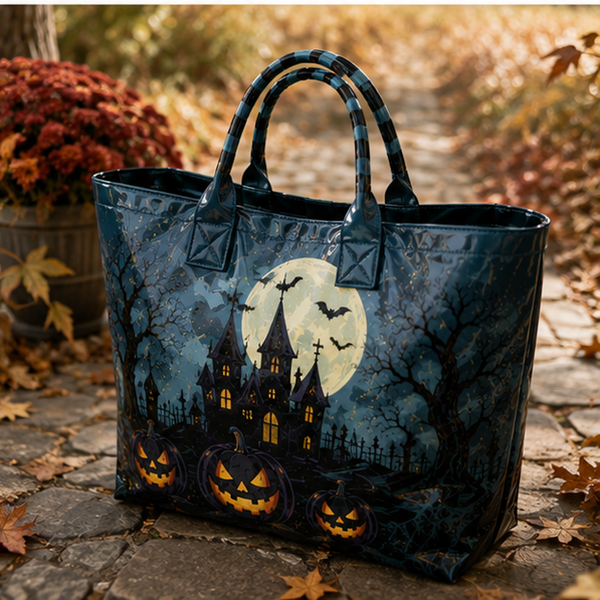 PVC Tas – Spookkasteel in nachtblauw