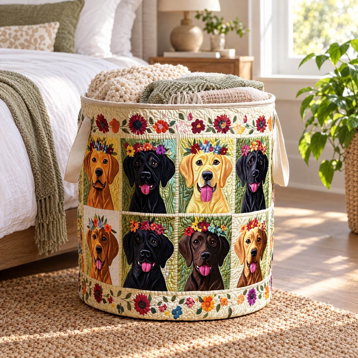 Labrador Quilted Laundry Basket
