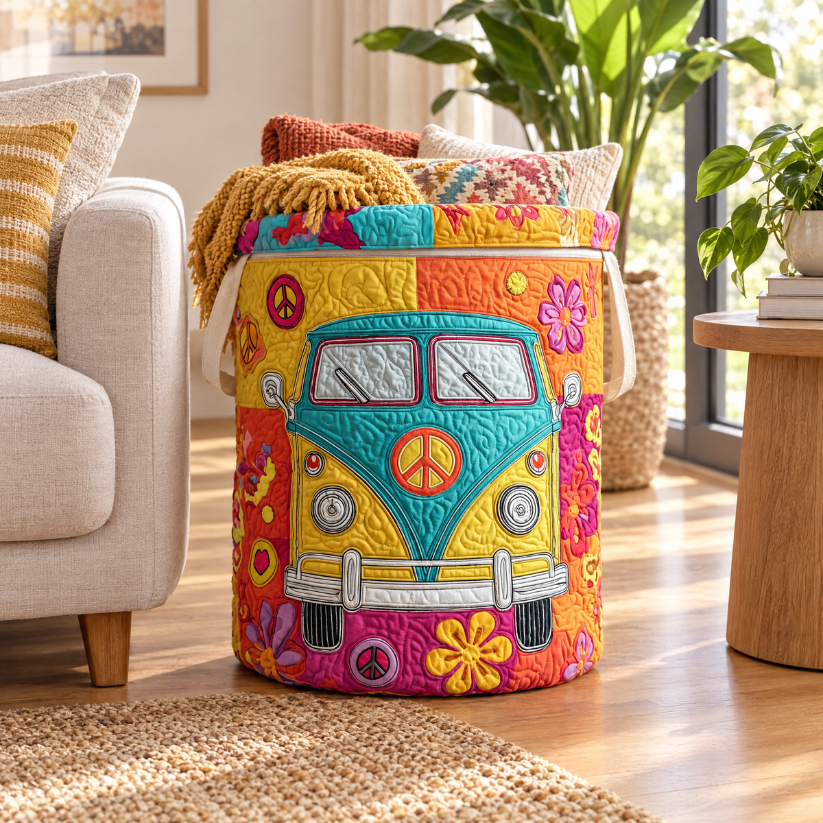 Hippie Style Quilted Laundry Basket